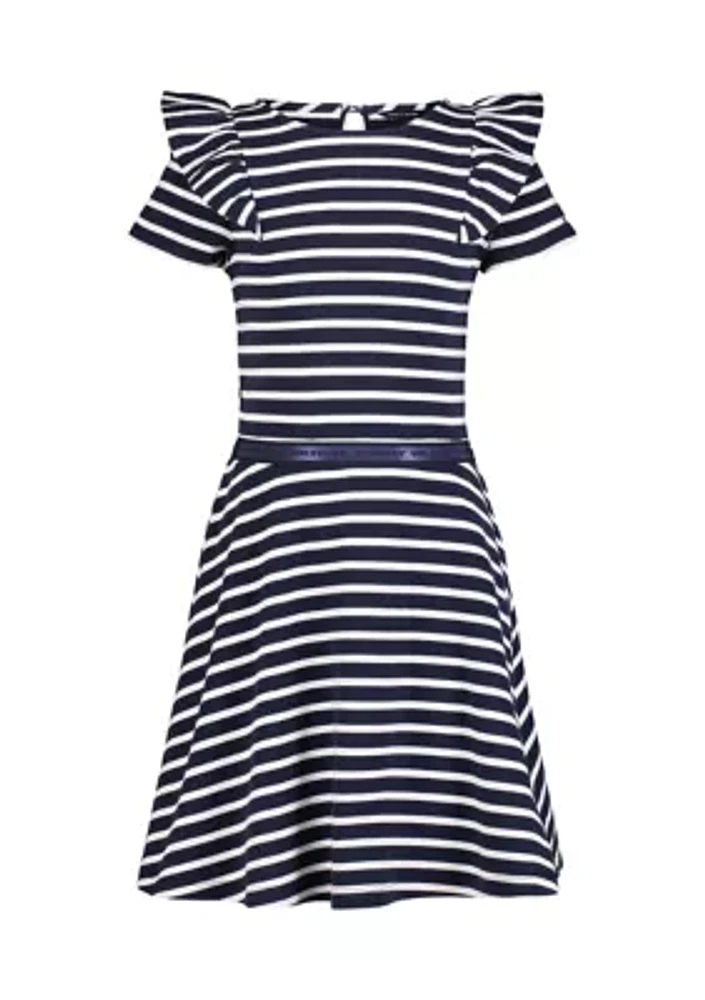 Girls 7-16 Striped Ruffle Dress