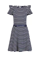 Girls 7-16 Striped Ruffle Dress