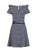 Girls 7-16 Striped Ruffle Dress