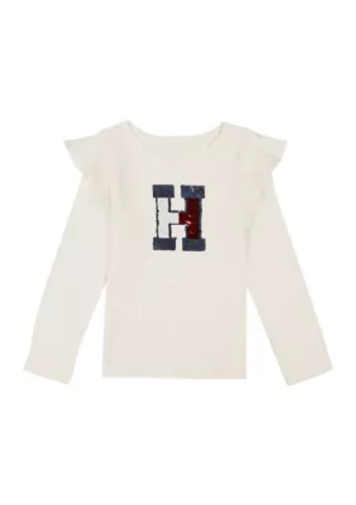 Girls 7-16 Ruffle Sequin Logo T-Shirt