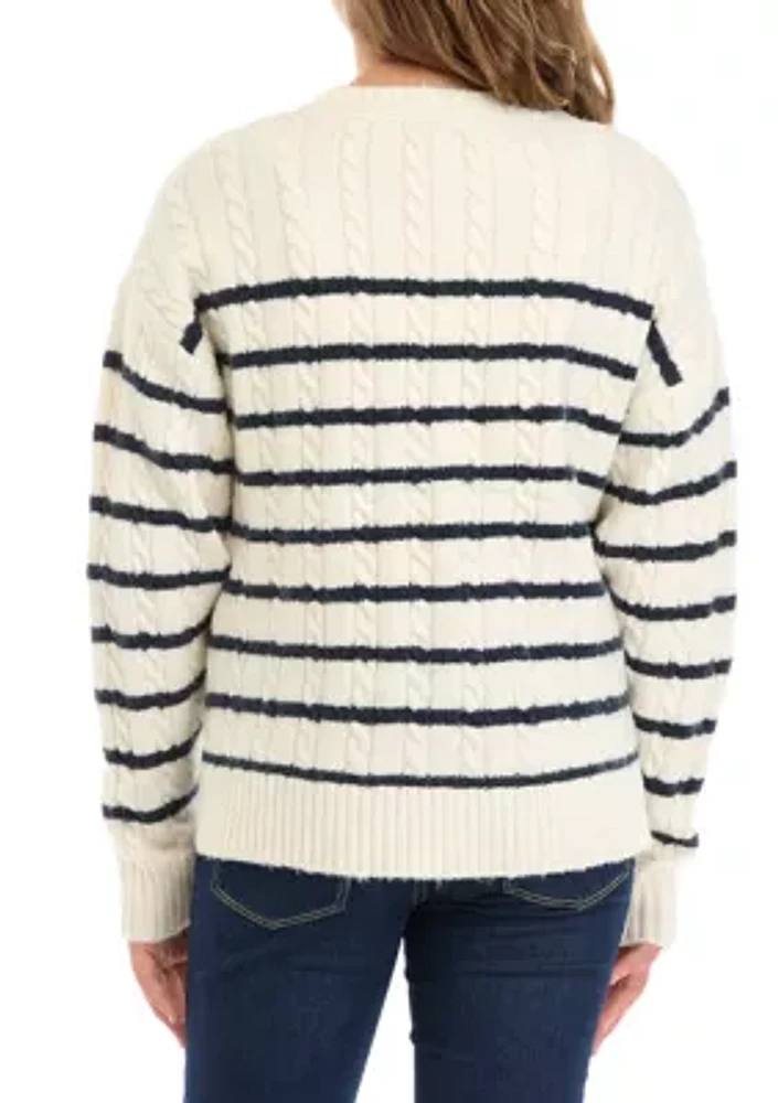 Girls 7-16 Stripe Cable Sweater