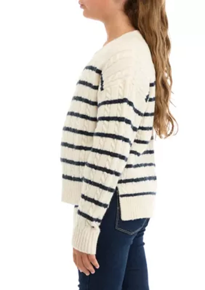 Girls 7-16 Stripe Cable Sweater