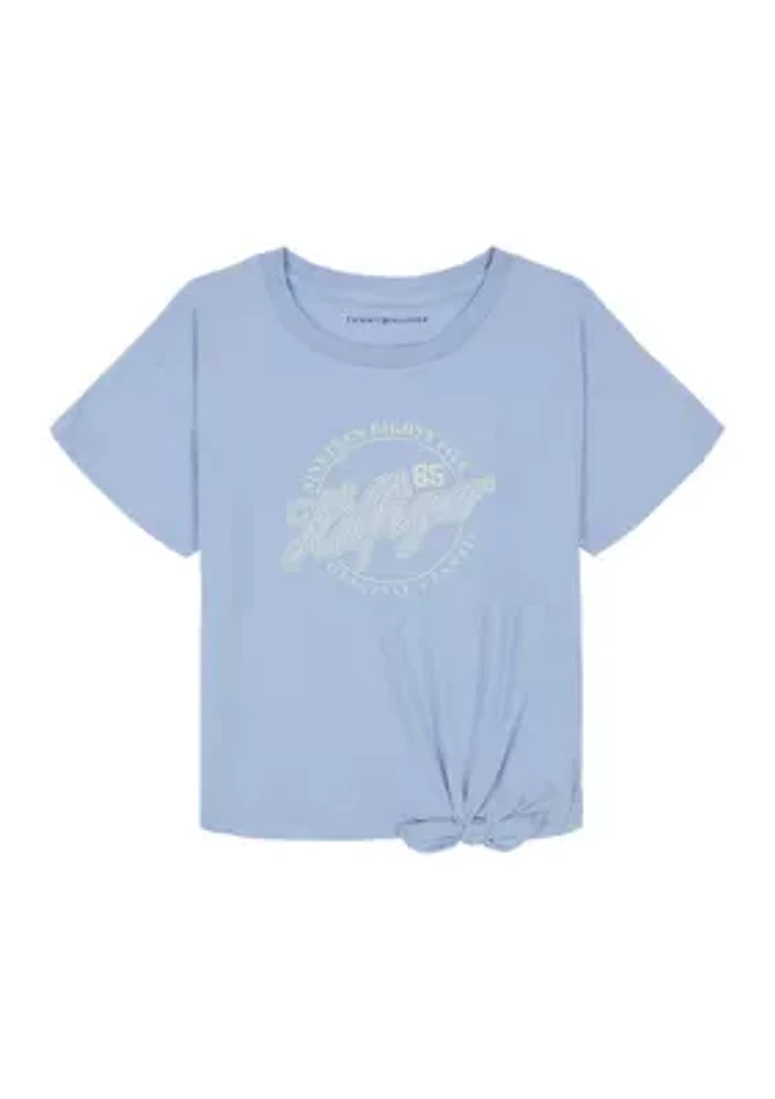 Girls 7-16 Script Logo Graphic Twist Front T-Shirt