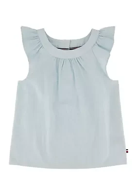 Girls 7-16 Short Sleeve Denim Top