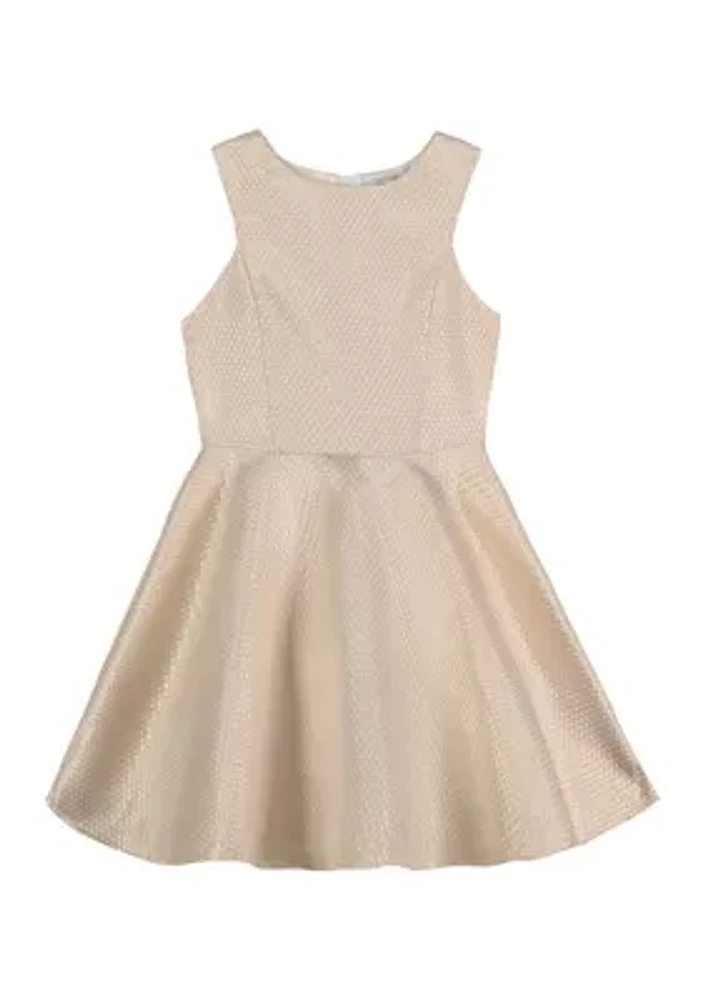 Girls 7-16 Gold Metallic Jacquard Dress