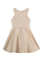 Girls 7-16 Gold Metallic Jacquard Dress