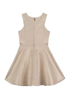 Girls 7-16 Gold Metallic Jacquard Dress