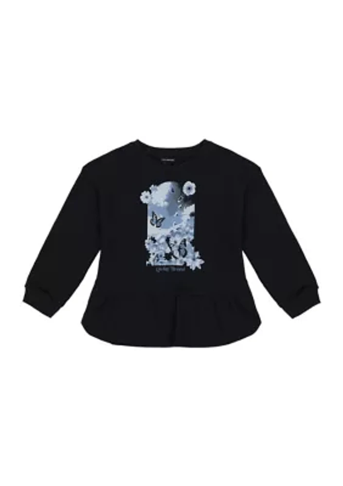 Girls 7-16 Butterfly Window Graphic Sweater