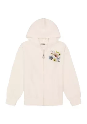 Girls 7-16 Pressed Floral Full Zip Hoodie