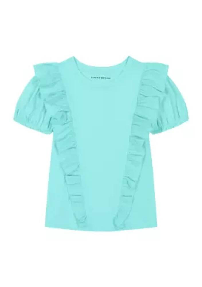 Girls 7-16 Short Sleeve Gauze Ruffle Top