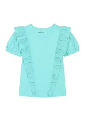 Girls 7-16 Short Sleeve Gauze Ruffle Top