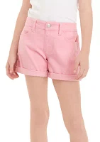 Girls 7-16 Mid Rise Shorts with Double Roll Cuff