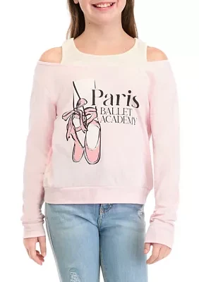 Girls 7-16 Cold Shoulder Paris Ballet Academy Graphic Pullover