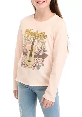 Girls 7-16 Western Nashville Guitar Graphic T-Shirt