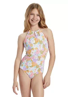 Girls 7-16 High Neck One Piece Swimsuit