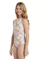 Girls 7-16 High Neck One Piece Swimsuit