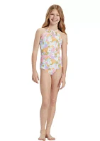 Girls 7-16 High Neck One Piece Swimsuit