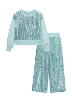 Girls 7-16 Allover Sequin Top and Pants Set