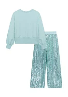 Girls 7-16 Allover Sequin Top and Pants Set