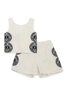 Girls 7-16 Twist Top with Side Embroidery Shorts Set