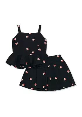 Girls 7-16 Allover Embroidery Short Set