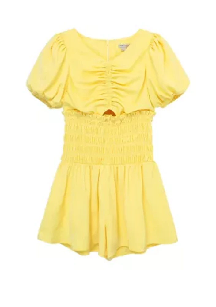 Girls 7-16 Smocked Puff Sleeve Romper