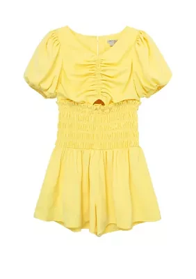 Girls 7-16 Smocked Puff Sleeve Romper