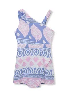 Girls 7-16 Asymmetrical Printed Romper