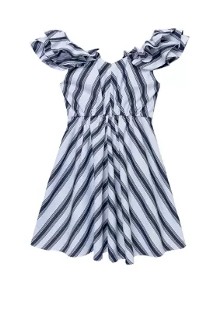 Girls 7-16 Stripe Woven Ruffle Dress