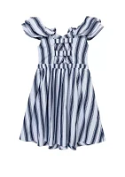 Girls 7-16 Stripe Woven Ruffle Dress