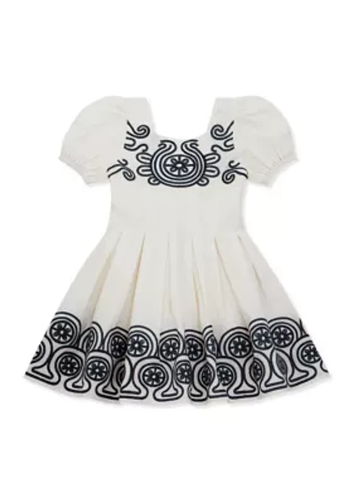 Girls 7-16 Square Neck Embroidered Dress