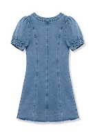 Girls 7-16 A-Line Denim Dress with Snaps and Seams