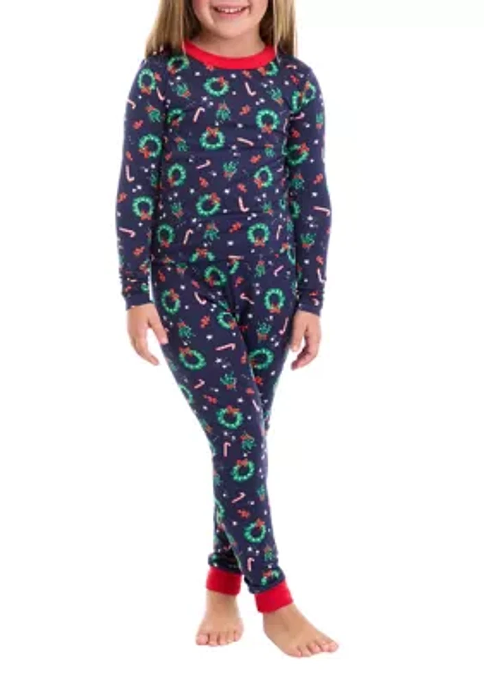 Unisex Big Kids Holiday Wreaths Pajama Set