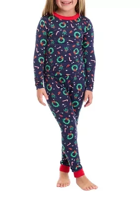 Unisex Big Kids Holiday Wreaths Pajama Set