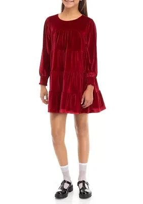 Girls 7-16 Tiered Velvet Dress