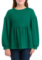 Girls 7-16 Long Sleeve Waffle Knit Top