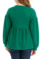 Girls 7-16 Long Sleeve Waffle Knit Top