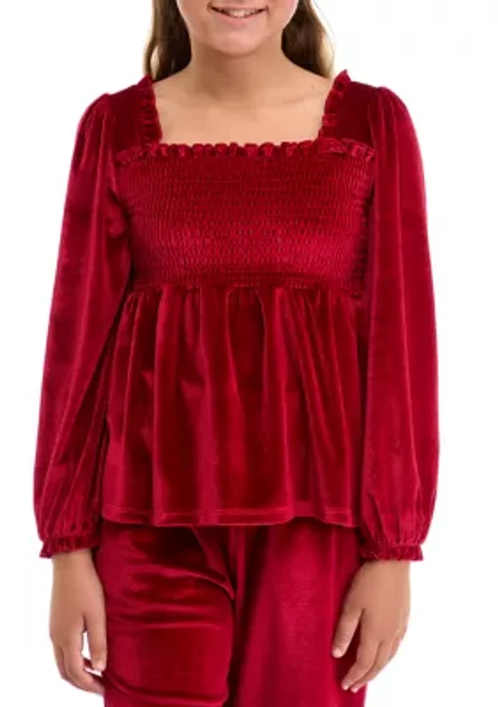 Girls 7-16 Velvet Smocked Top