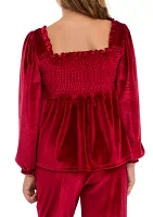 Girls 7-16 Velvet Smocked Top