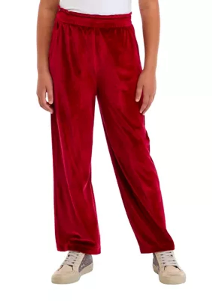 Girls 7-16 Velvet Bow Wide Leg Pants