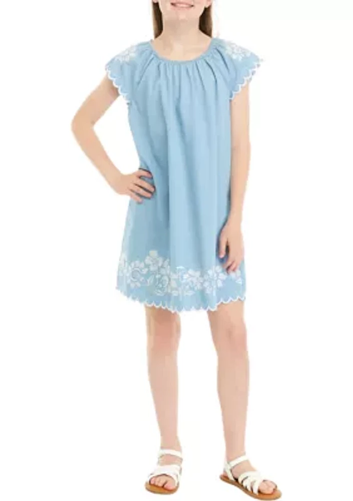 Girls 7-16 Embroidered Chambray A-Line Dress