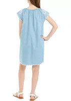 Girls 7-16 Embroidered Chambray A-Line Dress