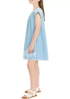 Girls 7-16 Embroidered Chambray A-Line Dress