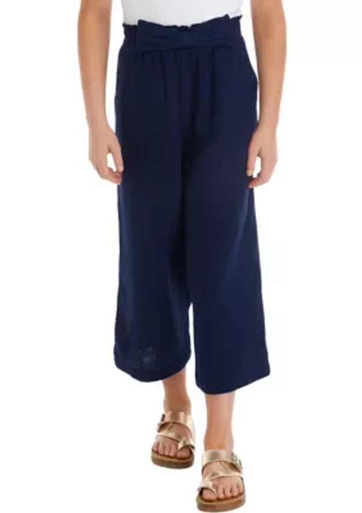 Girls 7-16 Wide Leg Pull On Cropped Pants with Bow