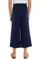 Girls 7-16 Wide Leg Pull On Cropped Pants with Bow