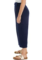 Girls 7-16 Wide Leg Pull On Cropped Pants with Bow