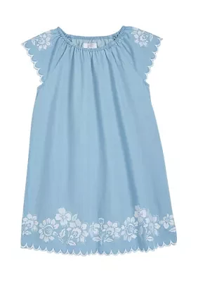 Girls 4-6x Chambray Embroidered A-Line Dress