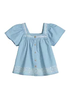 Girls 4-6x Embroidered Button Front Top