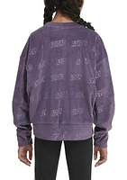 Girls 7-16 Long Sleeve Velour Crew Neck Sweater