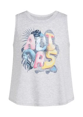 Girls 7-16 Sleeveless Waist Length Graphic Heather Tank Top